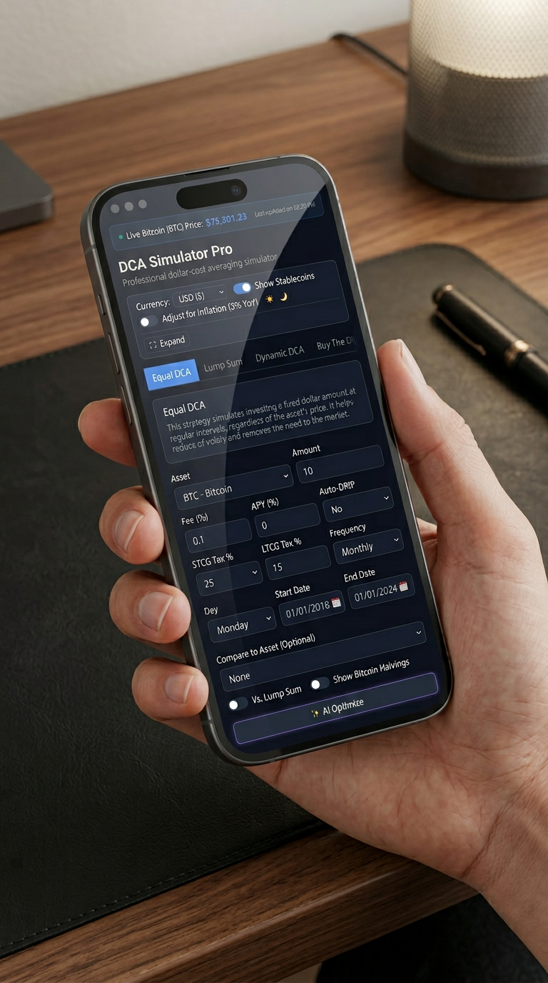 DCA Simulator Pro on iPhone — input screen